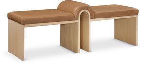 Meridian Furniture Delphine Vegan Leather Upholstered Bench with Oak Veneer Base for Bedroom or Entryway Cognac Style A 22054Cognac