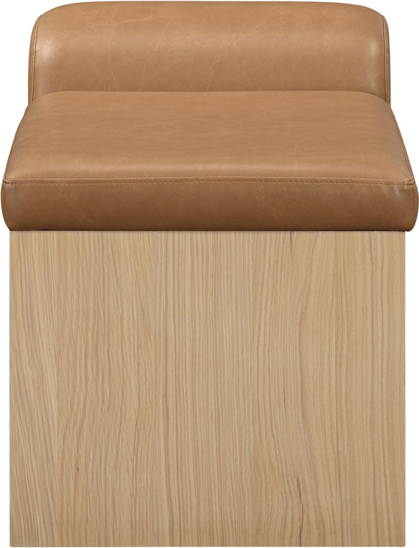 Meridian Furniture Delphine Vegan Leather Upholstered Bench with Oak Veneer Base for Bedroom or Entryway Cognac Style A 22054Cognac