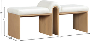 Meridian Furniture Delphine Vegan Leather Upholstered Bench with Oak Veneer Base for Bedroom or Entryway Cream Style A 22054Cream