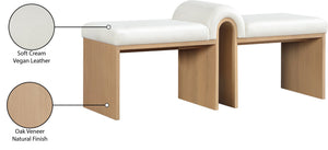 Meridian Furniture Delphine Vegan Leather Upholstered Bench with Oak Veneer Base for Bedroom or Entryway Cream Style A 22054Cream