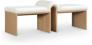 Meridian Furniture Delphine Vegan Leather Upholstered Bench with Oak Veneer Base for Bedroom or Entryway Cream Style A 22054Cream