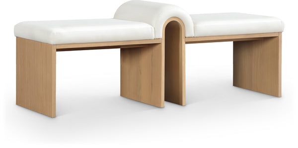 Meridian Furniture Delphine Vegan Leather Upholstered Bench with Oak Veneer Base for Bedroom or Entryway Cream Style A 22054Cream