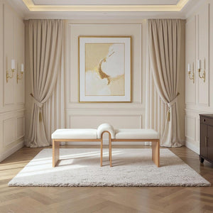 Meridian Furniture Delphine Vegan Leather Upholstered Bench with Oak Veneer Base for Bedroom or Entryway Cream Style A 22054Cream