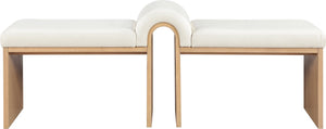 Meridian Furniture Delphine Vegan Leather Upholstered Bench with Oak Veneer Base for Bedroom or Entryway Cream Style A 22054Cream