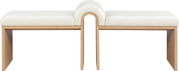 Meridian Furniture Delphine Vegan Leather Upholstered Bench with Oak Veneer Base for Bedroom or Entryway Cream Style A 22054Cream
