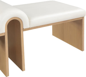 Meridian Furniture Delphine Vegan Leather Upholstered Bench with Oak Veneer Base for Bedroom or Entryway Cream Style A 22054Cream
