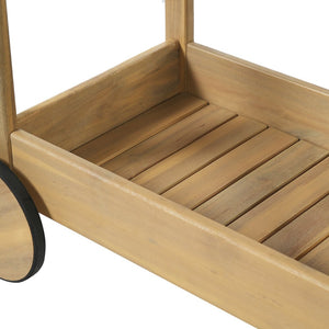 English Elm Saratoga Outdoor Acacia Wood Rolling Bar Cart with Two Tier Serving Shelves N775P403812B