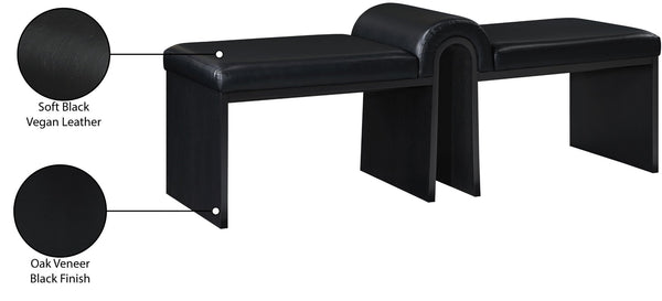 Meridian Furniture Delphine Vegan Leather Upholstered Bench with Oak Veneer Base for Bedroom or Entryway Black Style B 22055Black