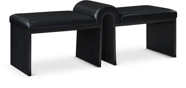 Meridian Furniture Delphine Vegan Leather Upholstered Bench with Oak Veneer Base for Bedroom or Entryway Black Style B 22055Black