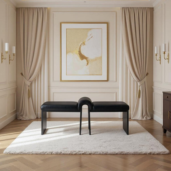 Meridian Furniture Delphine Vegan Leather Upholstered Bench with Oak Veneer Base for Bedroom or Entryway Black Style B 22055Black