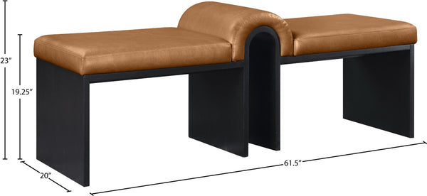 Meridian Furniture Delphine Vegan Leather Upholstered Bench with Oak Veneer Base for Bedroom or Entryway Cognac Style B 22055Cognac