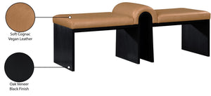 Meridian Furniture Delphine Vegan Leather Upholstered Bench with Oak Veneer Base for Bedroom or Entryway Cognac Style B 22055Cognac