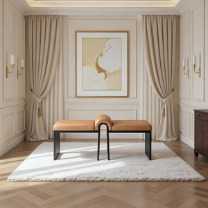 Meridian Furniture Delphine Vegan Leather Upholstered Bench with Oak Veneer Base for Bedroom or Entryway Cognac Style B 22055Cognac