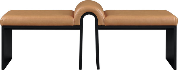 Meridian Furniture Delphine Vegan Leather Upholstered Bench with Oak Veneer Base for Bedroom or Entryway Cognac Style B 22055Cognac