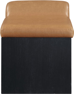 Meridian Furniture Delphine Vegan Leather Upholstered Bench with Oak Veneer Base for Bedroom or Entryway Cognac Style B 22055Cognac
