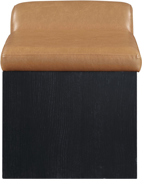 Meridian Furniture Delphine Vegan Leather Upholstered Bench with Oak Veneer Base for Bedroom or Entryway Cognac Style B 22055Cognac