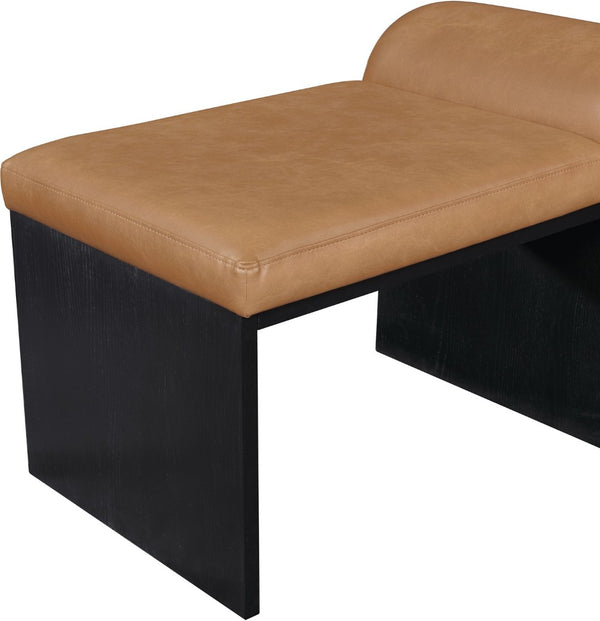Meridian Furniture Delphine Vegan Leather Upholstered Bench with Oak Veneer Base for Bedroom or Entryway Cognac Style B 22055Cognac