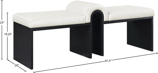 Meridian Furniture Delphine Vegan Leather Upholstered Bench with Oak Veneer Base for Bedroom or Entryway Cream Style B 22055Cream