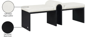 Meridian Furniture Delphine Vegan Leather Upholstered Bench with Oak Veneer Base for Bedroom or Entryway Cream Style B 22055Cream