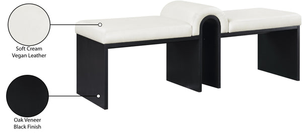 Meridian Furniture Delphine Vegan Leather Upholstered Bench with Oak Veneer Base for Bedroom or Entryway Cream Style B 22055Cream