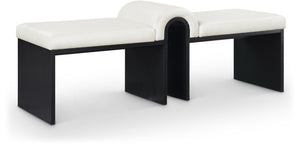 Meridian Furniture Delphine Vegan Leather Upholstered Bench with Oak Veneer Base for Bedroom or Entryway Cream Style B 22055Cream