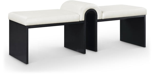Meridian Furniture Delphine Vegan Leather Upholstered Bench with Oak Veneer Base for Bedroom or Entryway Cream Style B 22055Cream