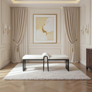 Meridian Furniture Delphine Vegan Leather Upholstered Bench with Oak Veneer Base for Bedroom or Entryway Cream Style B 22055Cream
