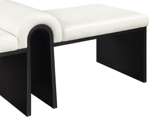 Meridian Furniture Delphine Vegan Leather Upholstered Bench with Oak Veneer Base for Bedroom or Entryway Cream Style B 22055Cream