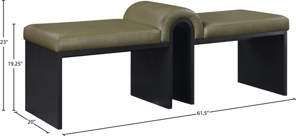 Meridian Furniture Delphine Vegan Leather Upholstered Bench with Oak Veneer Base for Bedroom or Entryway Olive Style B 22055Olive