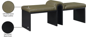 Meridian Furniture Delphine Vegan Leather Upholstered Bench with Oak Veneer Base for Bedroom or Entryway Olive Style B 22055Olive