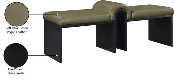Meridian Furniture Delphine Vegan Leather Upholstered Bench with Oak Veneer Base for Bedroom or Entryway Olive Style B 22055Olive