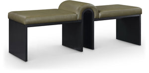 Meridian Furniture Delphine Vegan Leather Upholstered Bench with Oak Veneer Base for Bedroom or Entryway Olive Style B 22055Olive