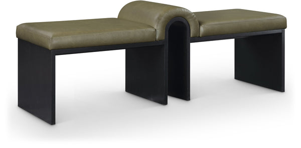 Meridian Furniture Delphine Vegan Leather Upholstered Bench with Oak Veneer Base for Bedroom or Entryway Olive Style B 22055Olive
