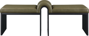 Meridian Furniture Delphine Vegan Leather Upholstered Bench with Oak Veneer Base for Bedroom or Entryway Olive Style B 22055Olive