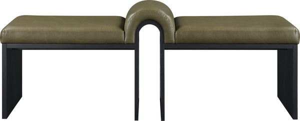 Meridian Furniture Delphine Vegan Leather Upholstered Bench with Oak Veneer Base for Bedroom or Entryway Olive Style B 22055Olive