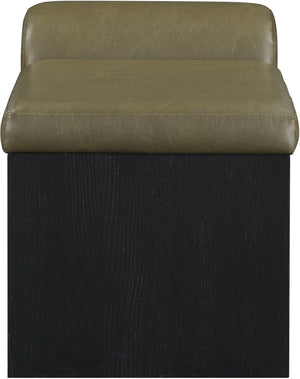 Meridian Furniture Delphine Vegan Leather Upholstered Bench with Oak Veneer Base for Bedroom or Entryway Olive Style B 22055Olive