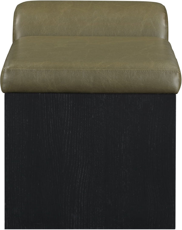 Meridian Furniture Delphine Vegan Leather Upholstered Bench with Oak Veneer Base for Bedroom or Entryway Olive Style B 22055Olive