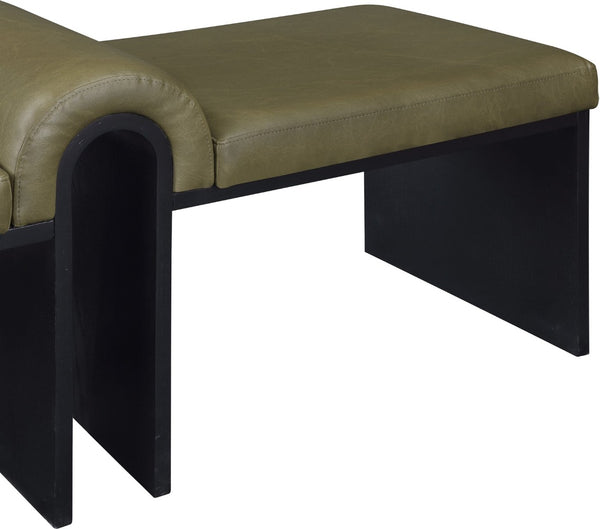 Meridian Furniture Delphine Vegan Leather Upholstered Bench with Oak Veneer Base for Bedroom or Entryway Olive Style B 22055Olive