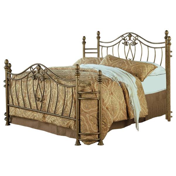 English Elm Halley Ornate Metal Headboard Footboard Set with Brushed Gold Finish Vintage Bedroom B062S01084