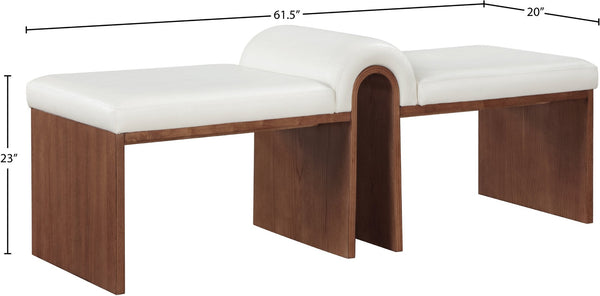 Meridian Furniture Delphine Vegan Leather Upholstered Bench with Oak Veneer Base for Bedroom or Entryway Cream Style C 22056Cream