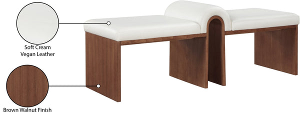 Meridian Furniture Delphine Vegan Leather Upholstered Bench with Oak Veneer Base for Bedroom or Entryway Cream Style C 22056Cream