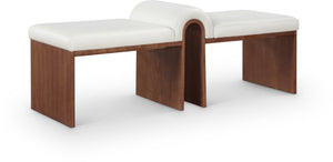 Meridian Furniture Delphine Vegan Leather Upholstered Bench with Oak Veneer Base for Bedroom or Entryway Cream Style C 22056Cream