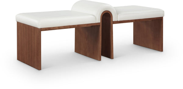 Meridian Furniture Delphine Vegan Leather Upholstered Bench with Oak Veneer Base for Bedroom or Entryway Cream Style C 22056Cream