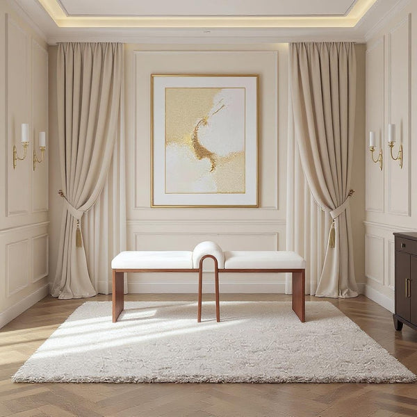 Meridian Furniture Delphine Vegan Leather Upholstered Bench with Oak Veneer Base for Bedroom or Entryway Cream Style C 22056Cream