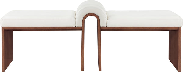 Meridian Furniture Delphine Vegan Leather Upholstered Bench with Oak Veneer Base for Bedroom or Entryway Cream Style C 22056Cream