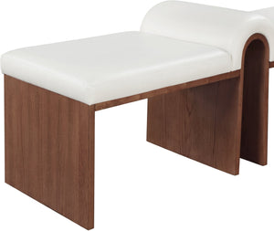 Meridian Furniture Delphine Vegan Leather Upholstered Bench with Oak Veneer Base for Bedroom or Entryway Cream Style C 22056Cream