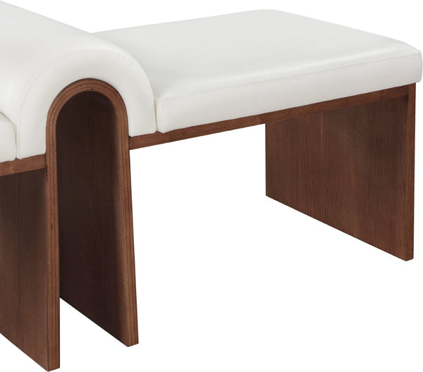 Meridian Furniture Delphine Vegan Leather Upholstered Bench with Oak Veneer Base for Bedroom or Entryway Cream Style C 22056Cream