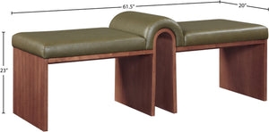 Meridian Furniture Delphine Vegan Leather Upholstered Bench with Oak Veneer Base for Bedroom or Entryway Olive Style C 22056Olive