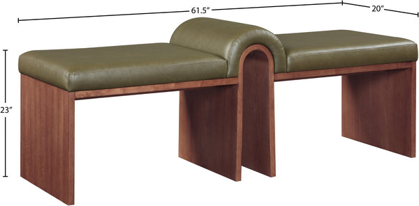 Meridian Furniture Delphine Vegan Leather Upholstered Bench with Oak Veneer Base for Bedroom or Entryway Olive Style C 22056Olive