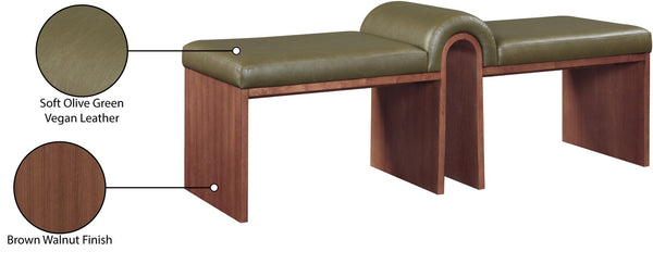 Meridian Furniture Delphine Vegan Leather Upholstered Bench with Oak Veneer Base for Bedroom or Entryway Olive Style C 22056Olive